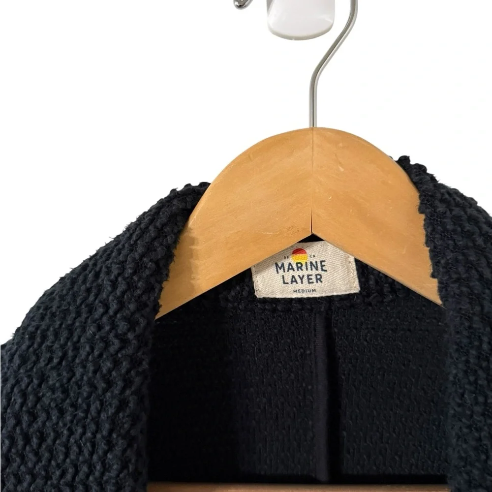 MARINE LAYER Birdseye Navy Cotton Cardigan Sweater